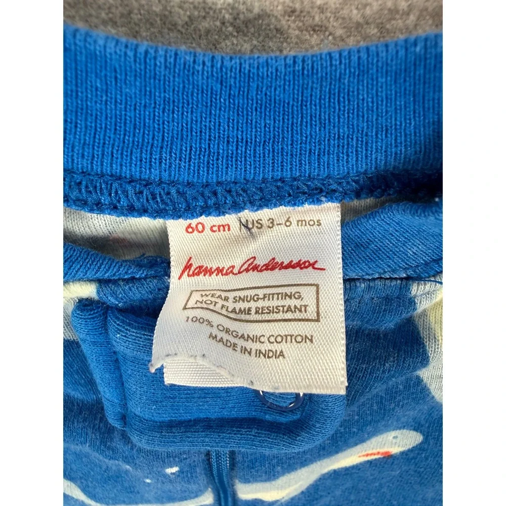 Hanna Andersson Blue Shark Organic Cotton Zip Sleeper Pajamas 3-6 Months‎ 60cm